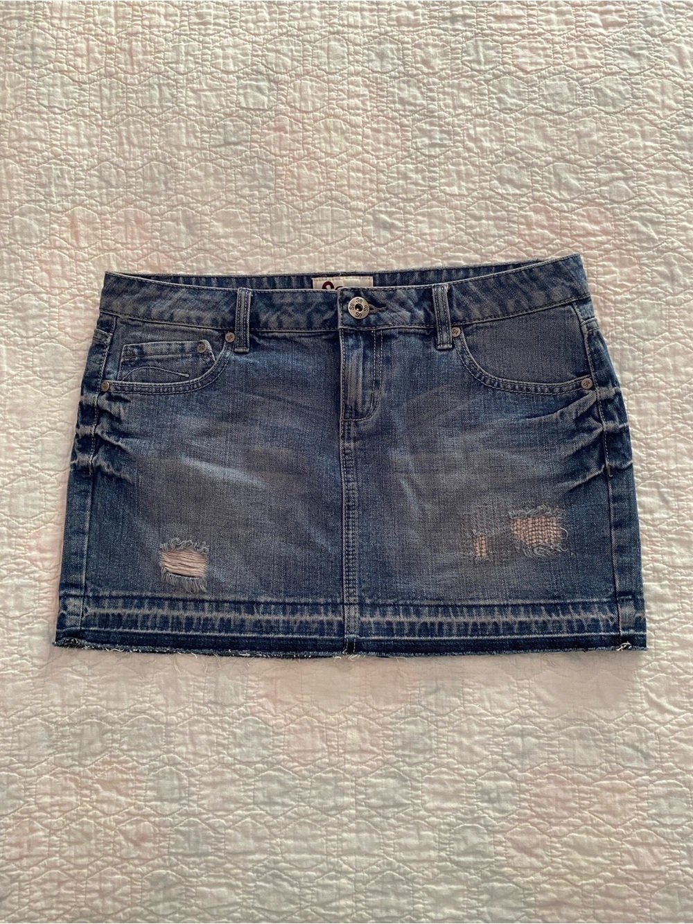 SO - Juniors Size 11 Distressed Denim Mini Skirt